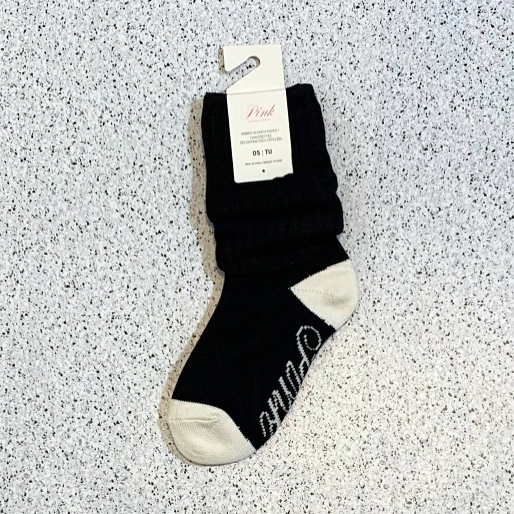 Victoria's Secret PINK Ribbed Slouch Socks Black Slouchy NWT
